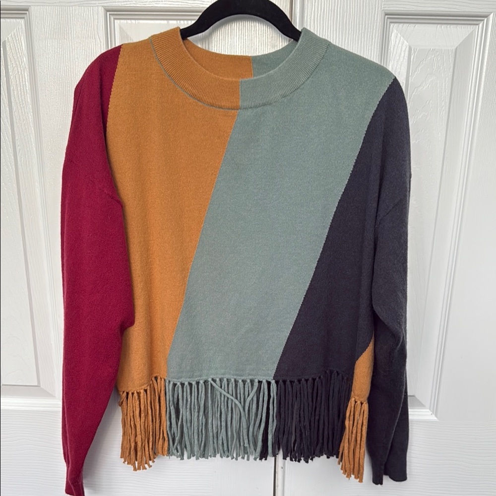 Colorblock Fringe Sweater